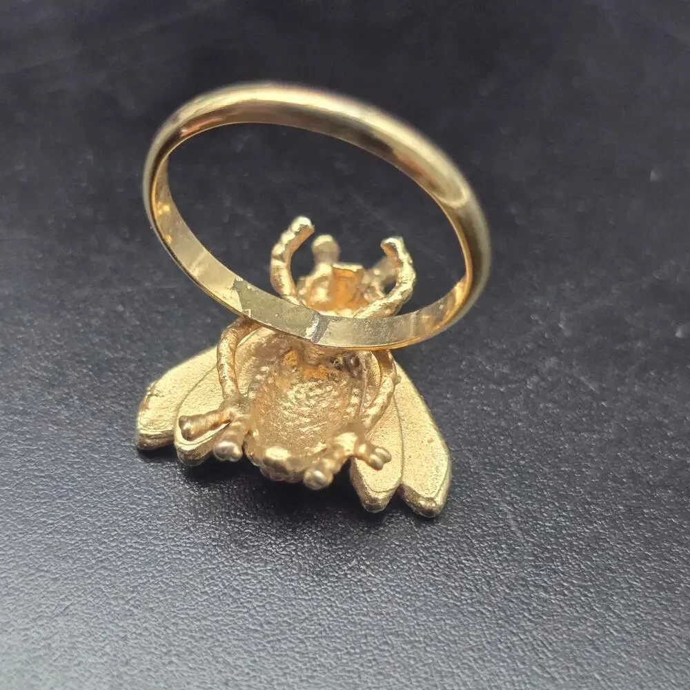 Gold Tone Rhinestone Bumble Bee Ring Size 5.5 Vintage Costume Jewelry